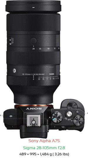 Sony A7S with Sigma 28-105mm f2.8 Lens Size