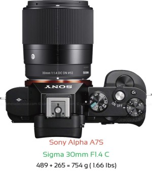 Sony A7S with Sigma 30mm F1.4 C Lens Size