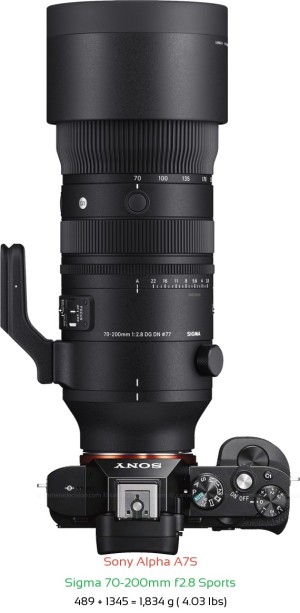 Sony A7S with Sigma 70-200mm f2.8 Sports Lens Size