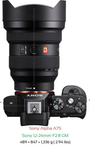 Sony A7S with Sony 12-24mm F2.8 GM Lens Size