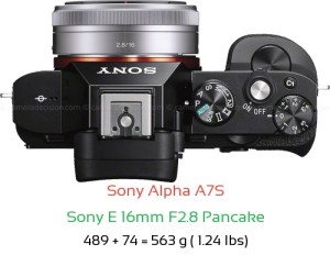 Sony A7S with Sony E 16mm F2.8 Pancake Lens Size