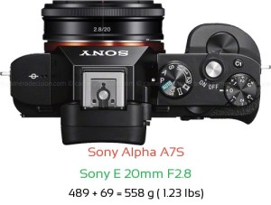 Sony A7S with Sony E 20mm F2.8 Lens Size