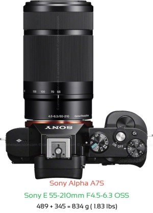Sony A7S with Sony E 55-210mm F4.5-6.3 OSS Lens Size