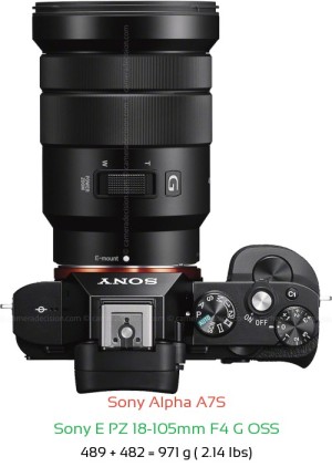 Sony A7S with Sony E PZ 18-105mm F4 G Lens Size