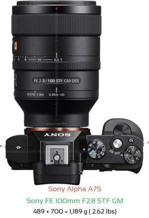 Sony A7S with Sony FE 100mm F2.8 STF GM Lens Size