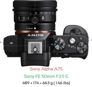 Sony A7S with Sony FE 50mm F2.5 G Lens Size