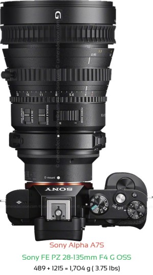 Sony A7S with Sony FE PZ 28-135mm F4 G Lens Size