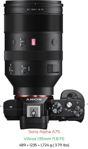 Sony A7S with Viltrox 135mm f1.8 FE Lens Size