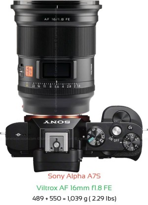 Sony A7S with Viltrox AF 16mm f1.8 FE Lens Size