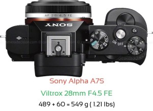 Sony A7S with Viltrox 28mm F4.5 FE Lens Size
