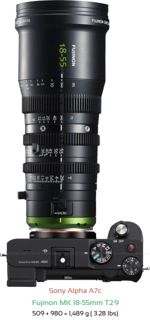 Sony A7c with Fujinon MK 18-55mm T2.9 Lens Size