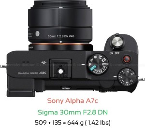 Sony A7c with Sigma 30mm F2.8 DN Lens Size