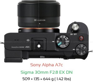 Sony A7c with Sigma 30mm F2.8 EX DN Lens Size