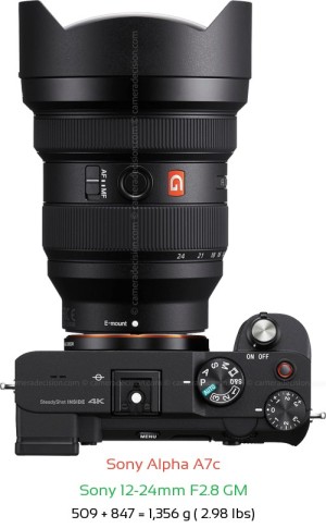 Sony A7c with Sony 12-24mm F2.8 GM Lens Size
