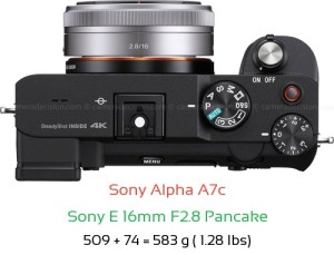 Sony A7c with Sony E 16mm F2.8 Pancake Lens Size