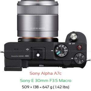 Sony A7c with Sony E 30mm F3.5 Macro Lens Size