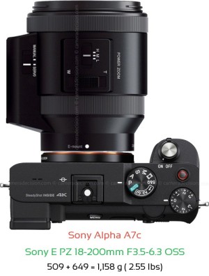 Sony A7c with Sony E PZ 18-200mm F3.5-6.3 Lens Size