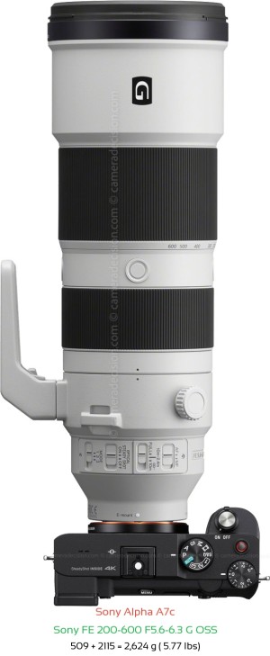 Sony A7c with Sony FE 200-600 F5.6-6.3 Lens Size