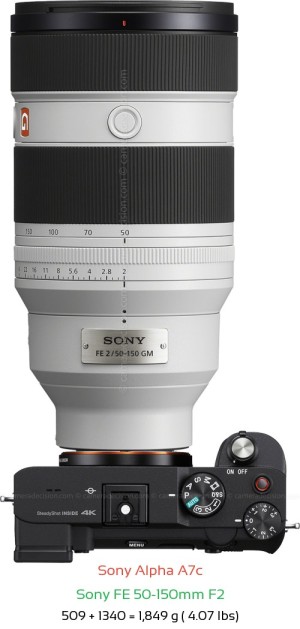 Sony A7c with Sony FE 50-150mm F2 Lens Size