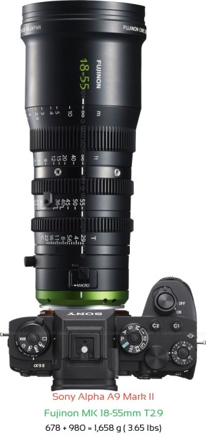 Sony A9 II with Fujinon MK 18-55mm T2.9 Lens Size
