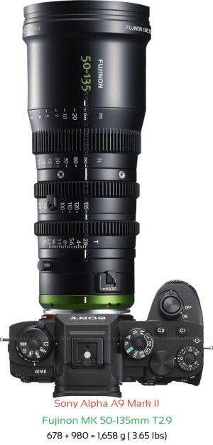Sony A9 II with Fujinon MK 50-135mm T2.9 Lens Size