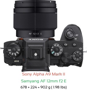 Sony A9 II with Samyang AF 12mm f2 E Lens Size