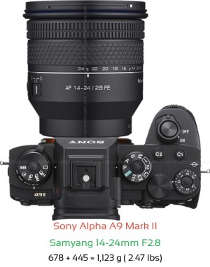 Sony A9 II with Samyang 14-24mm F2.8 Lens Size