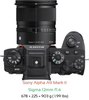 Sony A9 II with Sigma 12mm f1.4 Lens Size