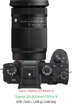 Sony A9 II with Sigma 20-200mm F3.5-6.3 Lens Size