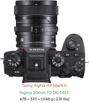 Sony A9 II with Sigma 20mm F2 DG DN C Lens Size