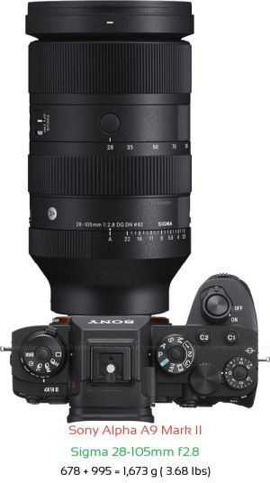 Sony A9 II with Sigma 28-105mm f2.8 Lens Size