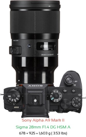 Sony A9 II with Sigma 28mm F1.4 DG HSM A Lens Size