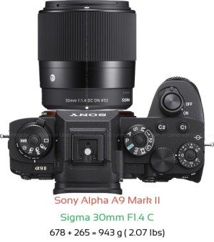 Sony A9 II with Sigma 30mm F1.4 C Lens Size