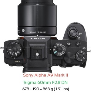 Sony A9 II with Sigma 60mm F2.8 DN Lens Size