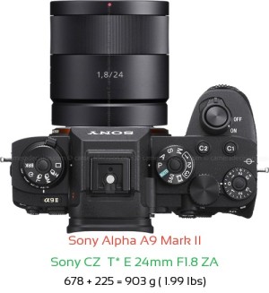 Sony A9 II with Sony CZ  T* E 24mm F1.8 ZA Lens Size