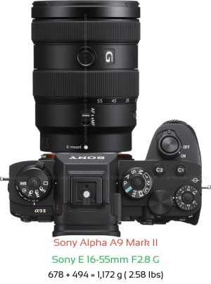 Sony A9 II with Sony E 16-55mm F2.8 G Lens Size