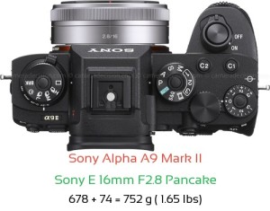 Sony A9 II with Sony E 16mm F2.8 Pancake Lens Size