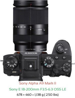 Sony A9 II with Sony E 18-200mm F3.5-6.3 OSS LE Lens Size