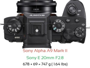 Sony A9 II with Sony E 20mm F2.8 Lens Size