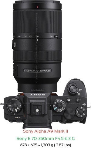 Sony A9 II with Sony E 70-350mm F4.5-6.3 G Lens Size