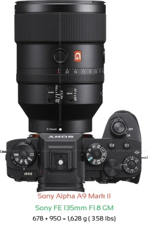 Sony A9 II with Sony FE 135mm F1.8 GM Lens Size