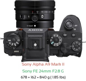 Sony A9 II with Sony FE 24mm F2.8 G Lens Size
