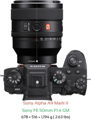 Sony A9 II with Sony FE 50mm F1.4 GM Lens Size