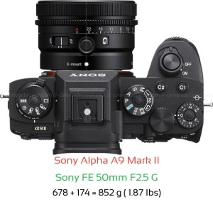 Sony A9 II with Sony FE 50mm F2.5 G Lens Size