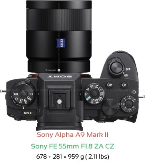 Sony A9 II with Sony FE 55mm F1.8 ZA CZ Lens Size