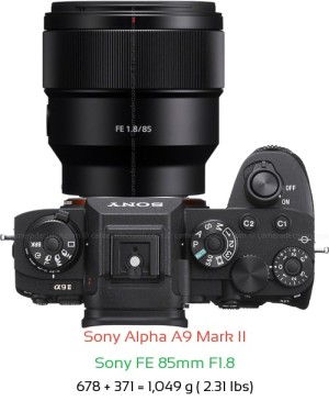 Sony A9 II with Sony FE 85mm F1.8 Lens Size