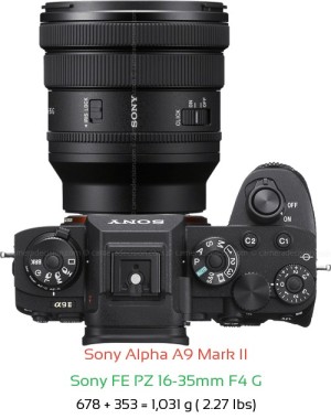 Sony A9 II with Sony FE PZ 16-35mm F4 Lens Size