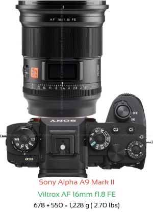 Sony A9 II with Viltrox AF 16mm f1.8 FE Lens Size