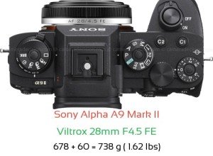 Sony A9 II with Viltrox 28mm F4.5 FE Lens Size