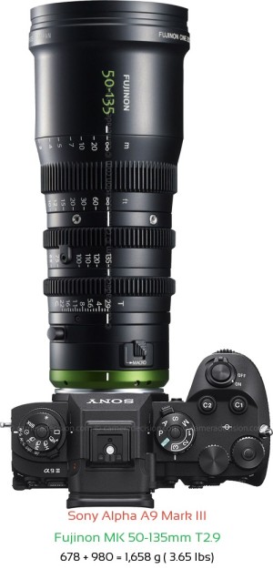 Sony A9 III with Fujinon MK 50-135mm T2.9 Lens Size